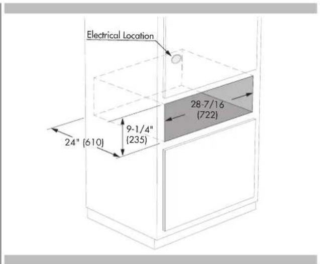 24" (610) Prof. Min. Laisser un dépassement de 5/8" sur tous les côtés Disjoncteur four (En option) 3/4" Min. (20) Min. 9-1/4" (235) 28-3/8" (722)
