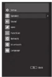 Setup Speaker Sound Box Function Network Bluetooth Language Back