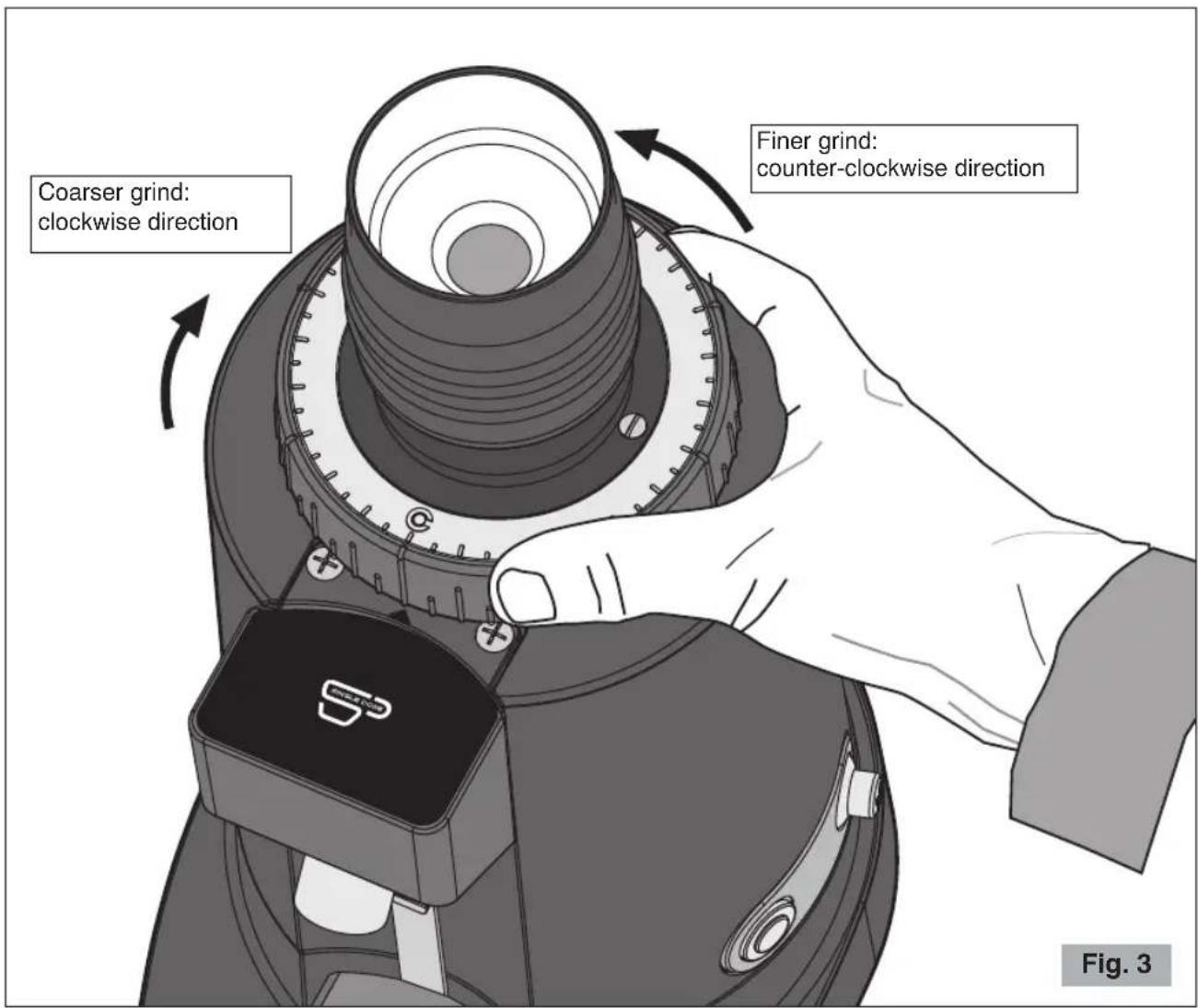 Ceado E5SD - Functions of the motor start/stop button and grinding time (8 Fig. 1) - 1