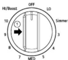 HI/Boost OFF LO Simmer 1 9 8 7 MED 5 4 3 10