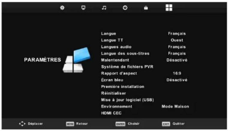 FAR LD24EGH244 - Menu PARAMÈTRES (Setup Menu) - 1