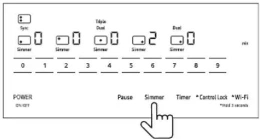 Sync Simmer Simmer Simmer Simmer Simmer Triple Dual Simmer Simmer Dual 0 1 2 3 4 5 6 7 8 9 Power ON/OFF Pause Simmer Timer *Control Lock *Wi-Fi *Hold 2 seconds