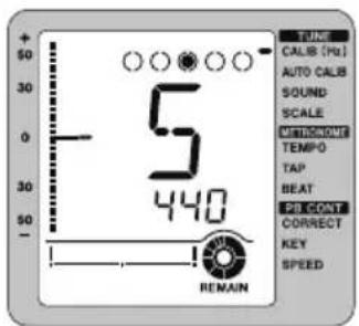 5 440 - TIME CALB (Hz) AUTO CALB SOUND SCALE OFFSET TEMPO TAP BEAT PB CONT CORRECT KEY SPEED REMAIN