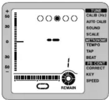 TUNE CALIB (Hz) AUTO CALIB SOUND SCALE METRONOME TEMPO TAP BEAT PR-CONY CORRECT KEY SPEED REMAIN