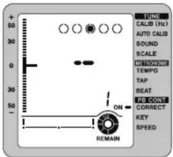 TUNE CALIB (Hz) AUTO CALIB SOUND SCALE METHONOMI TEMPO TAP BEAT PB CONT CORRECT KEY SPEED ON REMAIN