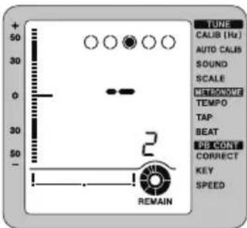 TONE CALIB (Hz) AUTO CALIB SOUND SCALE METROVUE TEMPO TAP BEAT REF CONT CORRECT KEY SPEED 2 REMAIN