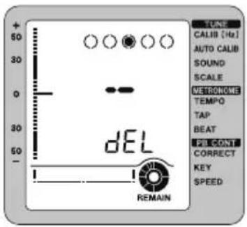 TUNE CALIB [Hz] AUTO CALIB SOUND SCALE METRONOME TEMPO TAP BEAT PILICONT CORRECT KEY SPEED + 50 30 0 30 50 DEL - REMAIN