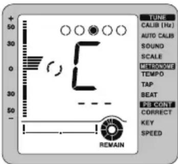 TUNE CALIB (Hz) AUTO CALIB SOUND SCALE METROWAVE TEMPO TAP BEAT PB CONT CORRECT KEY SPEED 50 30 0 -50 - REMAIN