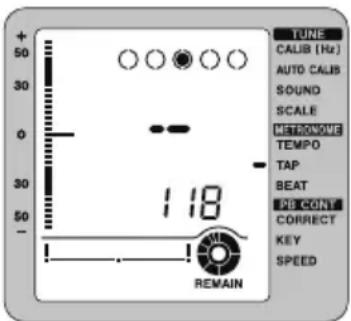 TUNE CALIB (Hz) AUTO CALIBS SOUND SCALE METRONGWE TEMPO TAP BEAT PB CONT CORRECT KEY SPEED 1.18 REMAIN