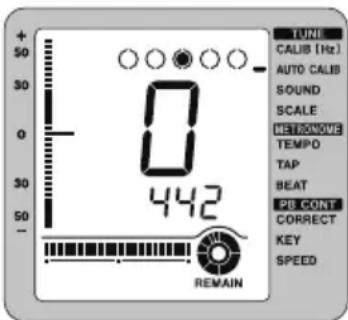 TUNI CALIB (Hz) AUTO CALIB SOUND SCALE RETROOVE TEMPO TAP BEAT RB CONT CORRECT KEY SPEED 0 442 REMAIN