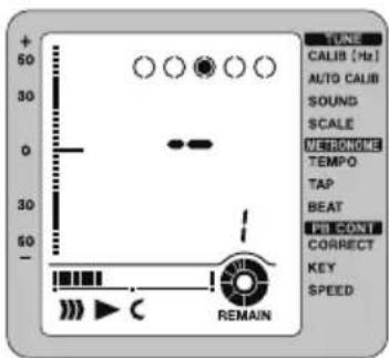TUNE CALIB [Hz] AUTO CALIB SOUND SCALE MERONOME TEMPO TAP BEAT PR CONT CORRECT KEY SPEED REMAIN