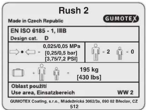 Gumotex Rush 2 - Etiquette du fabricant – légende des symboles - 2