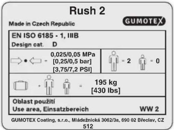 Gumotex Rush 2 - Tabliczka producenta – objaśnienia symboli - 2