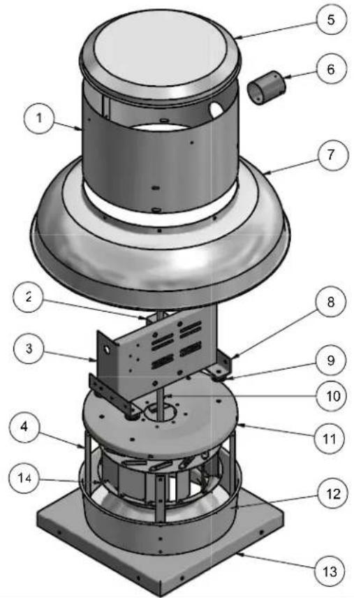 Canarm ALX165-DD033EC - ALX SERIES SPUN ALUMINUM DOWNBLAST EXHAUSTERS - EXPLODED VIEW - 1