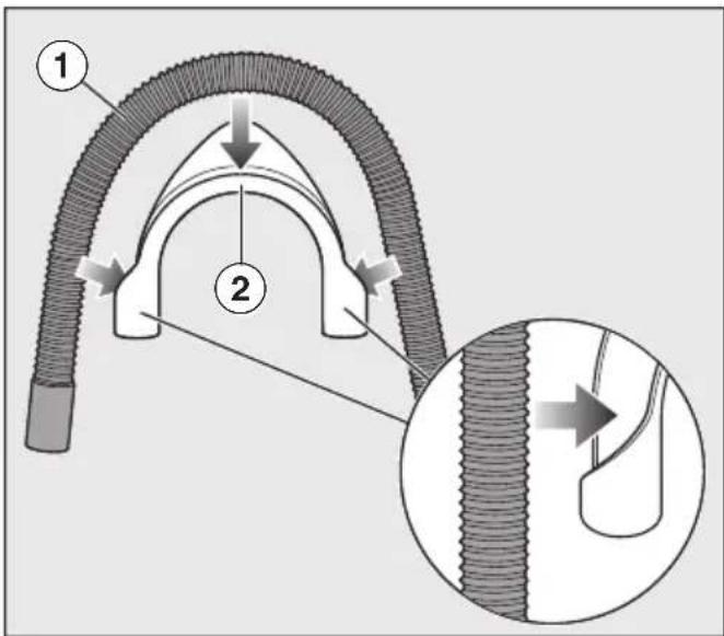 MIELE WCA132 WCS - Suspendre le tuyau de vidange dans le lavabo ou le bac de vidange - 1