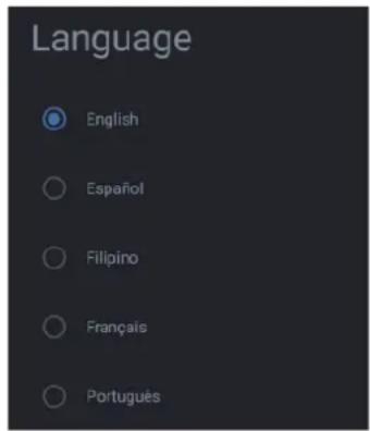 Language English Español Filipino Français Português