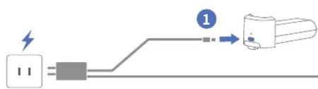 Diagram showing a plug connected to a cable with a lightning bolt and labeled connection point 1