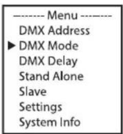 Cameo Root BAR 6 - USTAWIANIE TRYBU DMX (DMX Mode) - 1
