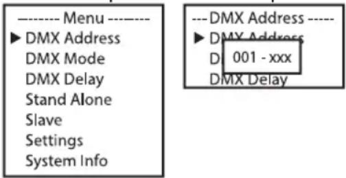 Cameo Root BAR 6 - AJUSTE DE LA DIRECCIÓN INICIAL DMX (DMX Address) - 1