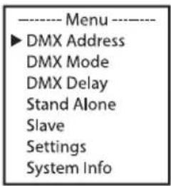 Cameo Root BAR 6 - RÉGLAGE DE L'ADRESSE DE DÉPART DMX (DMX Address) - 1