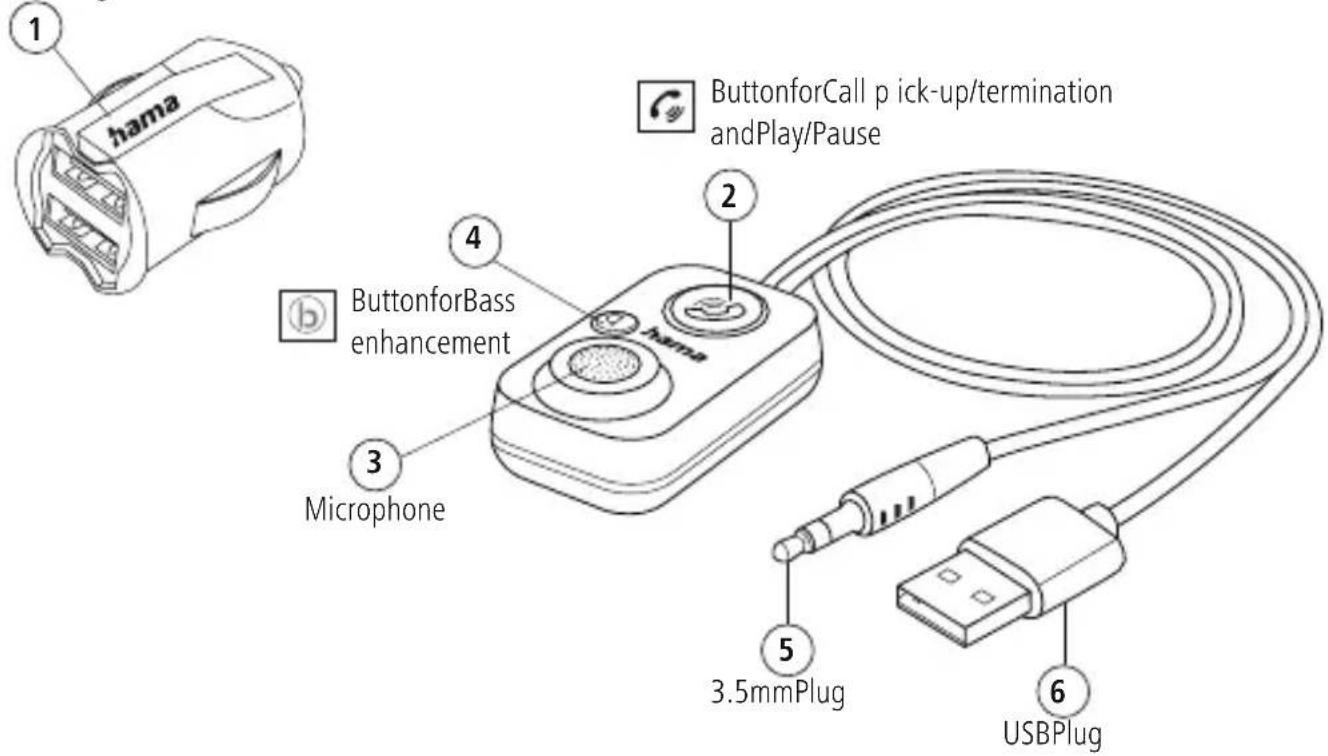HAMA 00014167 - Bluetooth®-Freisprecheinrichtung fürKfzmitAUX-In - 2