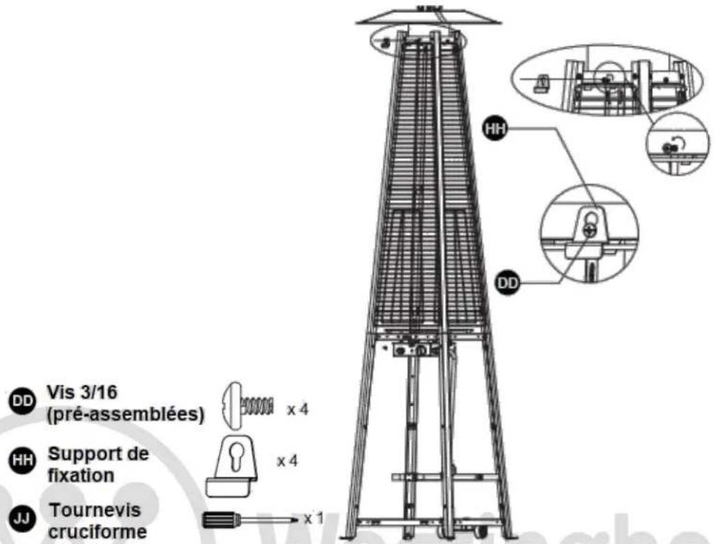 DD Vis 3/16 (pré-assemblées) x 4 HH Support de fixation x 4 JJ Tournevis cruciforme x 1