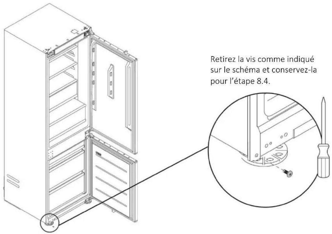 Retirez la vis comme indiqué sur le schéma et conservez-la pour l'étape 8.4.