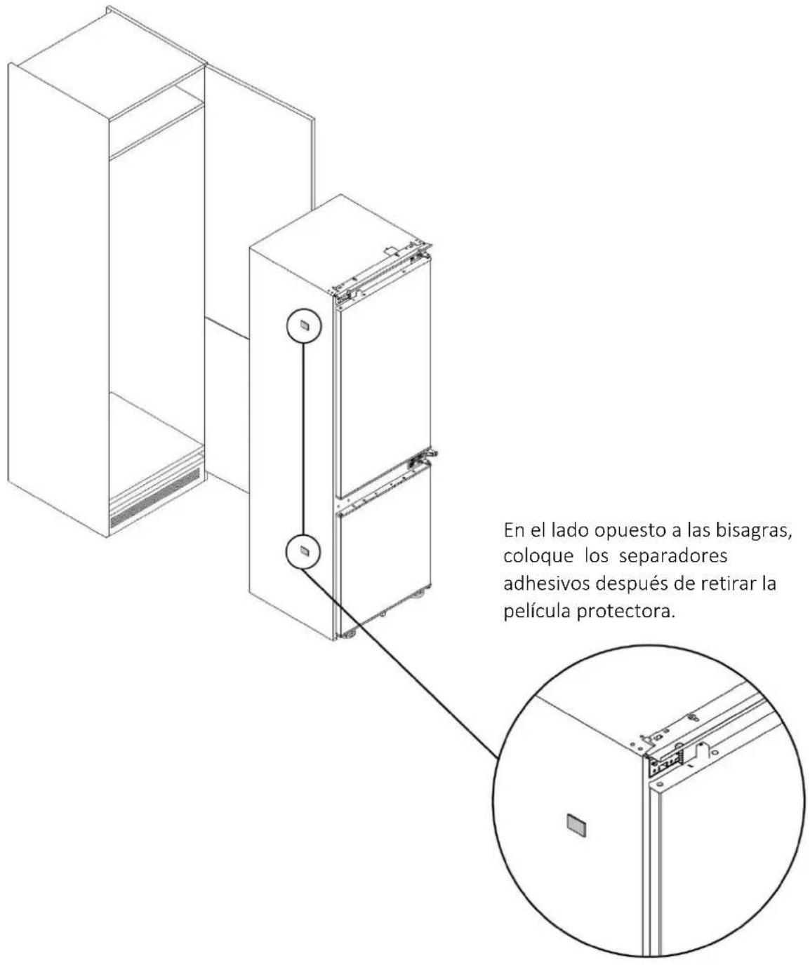 HOOVER HONBQT3518E - Aplicación de los separadores adhesivos en el lateral del frigorífico - 1