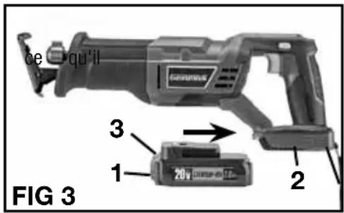 Genesis GLRS20A - INSTALLATION OU RETRAIT DE LA BATTERIE (FIG 3) - 1
