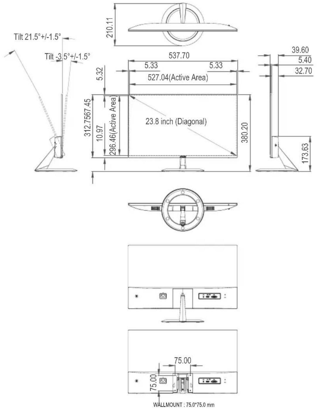 ASUS VZ279HG - 产品尺寸 - 1