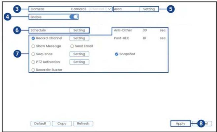 Lorex N92062-M2D6 - Pour configurer la détection de mouvement : - 1