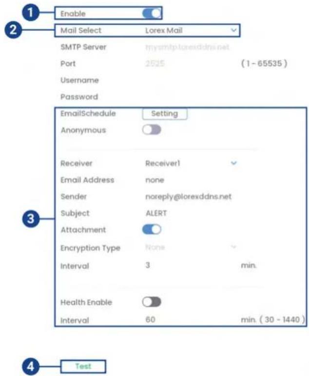 Lorex N92062-M2D6 - Pour configurer les alertes par e-mail : - 1