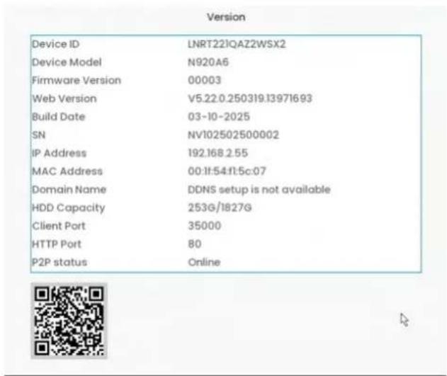 Lorex N92062-M2D6 - Informations sur la version - 1