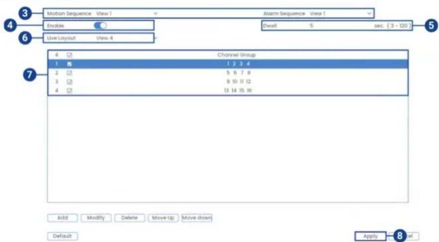 Lorex N92062-M2D6 - Pour configurer le mode séquence : - 1