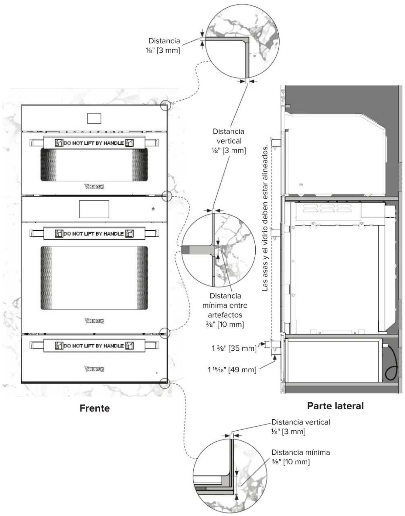 VIKING MVMSP6301BG - Especificaciones de los armarios de 3 estantes - Horno de pared simple, horno de vapor/rápido y cajón calientaplato - 4