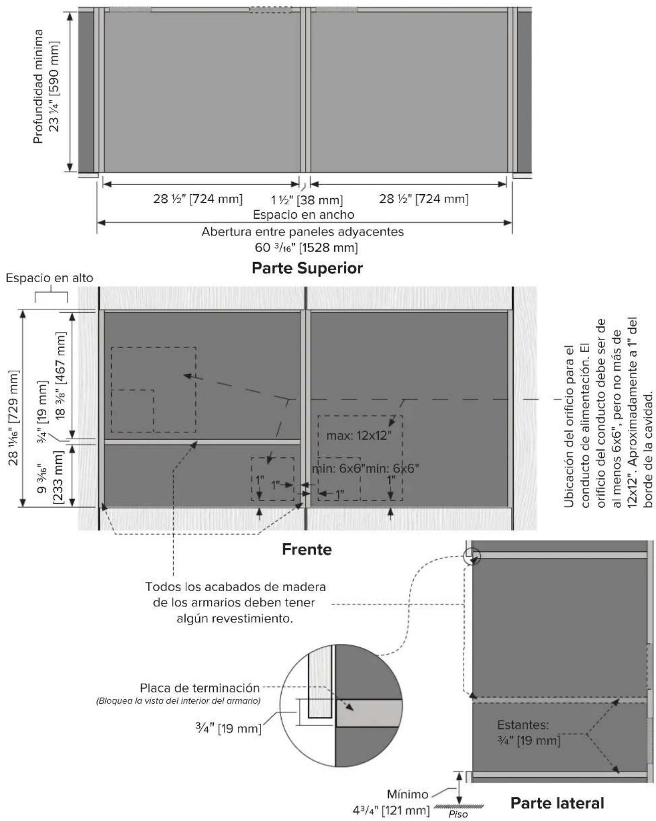 VIKING MVMSP6301BG - Especificaciones de los armarios lado a lado - Horno de pared simple, horno de vapor/rápido y cajón calientaplatos - 1
