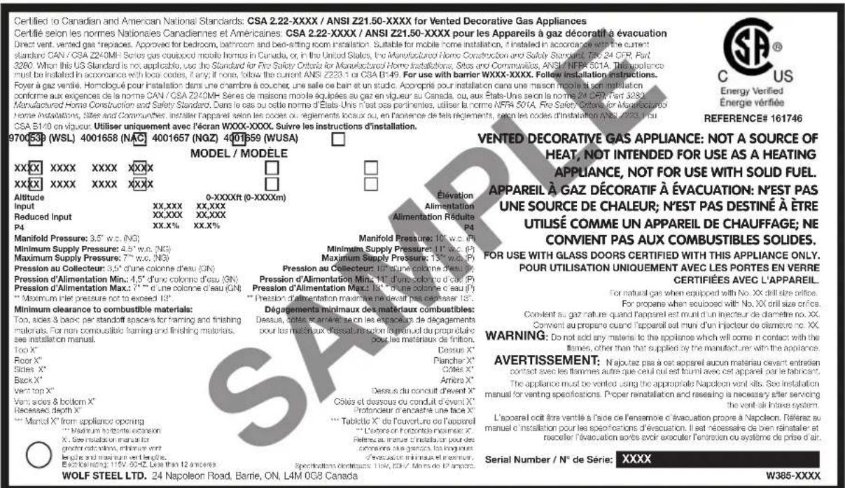Napoleon Galaxy GSS74 - rating plate information - 1