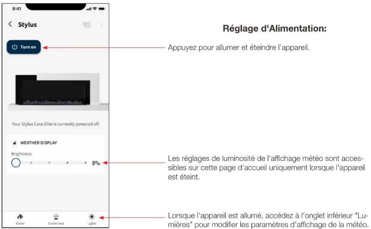 Napoleon Stylus Cara Elite NEFP32-5019W-IOT - réglages d'alimentation - 1