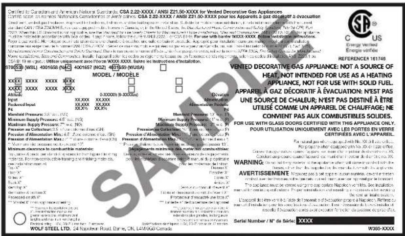 Napoleon Ascent BLX46 - rating plate information - 2