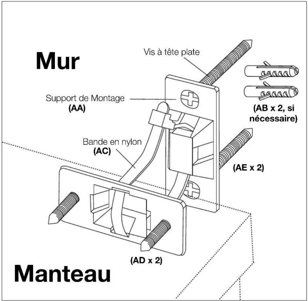 Mur Vis à tête plate Support de Montage (AA) (BAB x 2, si nécessaire) Bande en nylon (AC) (AE x 2) (Manteau (AD x 2)