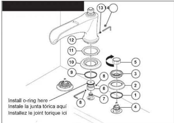 13 14 12 11 10 9 8 5 3 2 1 7 4 8 Install o-ring here Instale la junta tórica aquí Installez le joint torique ici