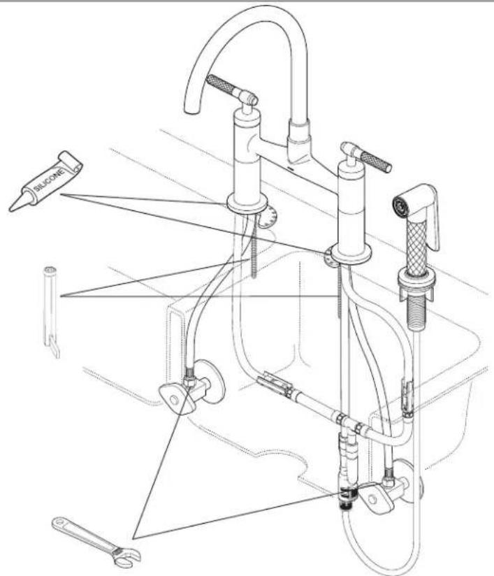 Brizo Litze 62554LF-PN - KITCHEN BRIDGE FAUCET WITH SPRAY LLAVE DE AGUA DE PUENTE PARA LA COCINA CON ROCIADOR ROBINET PONT À AVEC DOUCHETTE POUR ÉVIER DE CUISINE - 3