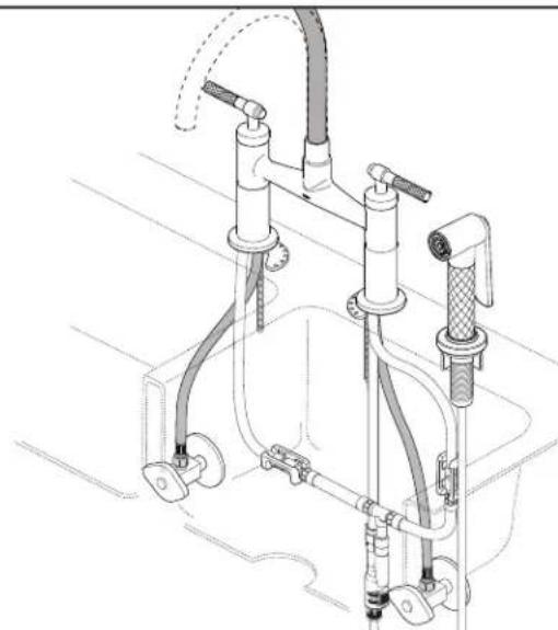 Brizo Litze 62554LF-PN - KITCHEN BRIDGE FAUCET WITH SPRAY LLAVE DE AGUA DE PUENTE PARA LA COCINA CON ROCIADOR ROBINET PONT À AVEC DOUCHETTE POUR ÉVIER DE CUISINE - 9