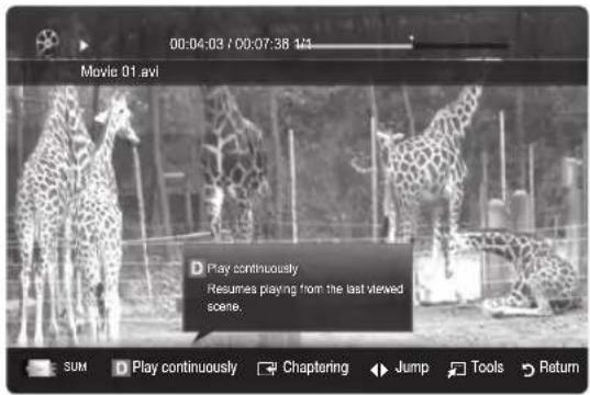 SAMSUNG UE46C9005ZW - Playing recorded TV or movie file continuously (Resume Play) - 1