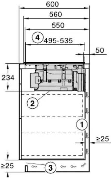 600 560 550 ④ 495-535 234 50 ② ① ≥25 ≥25 ③