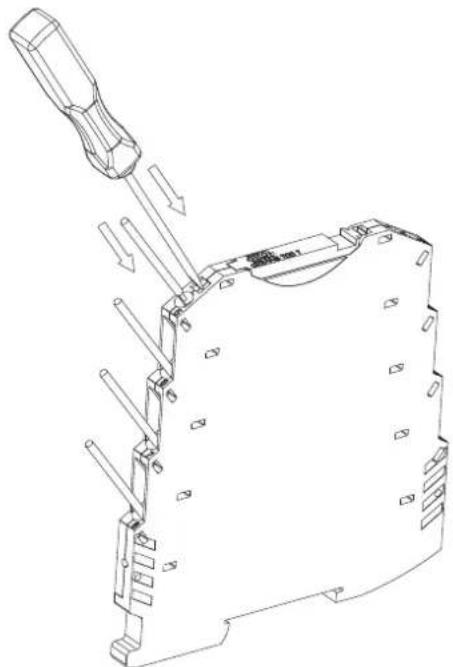 Jumo dTRANS T05 - Connecting the wire to dTRANS T05 T with spring-cage terminals - 1