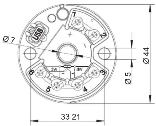 USB Ø 7 3W 4W Ø 5 Ø 44 33 21