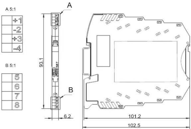 Jumo dTRANS T05 - Anschlussbelegung und Abmessungen (mm) dTRANS T05 T - 1