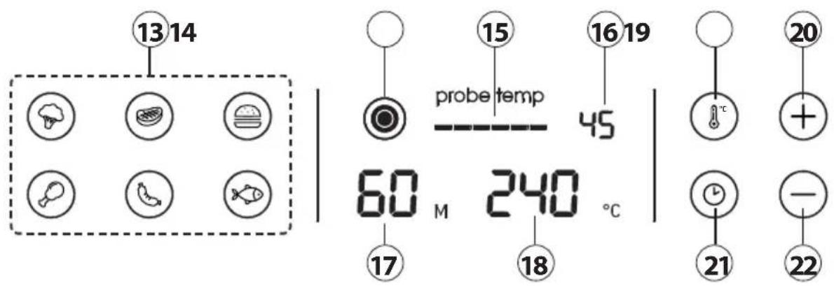 13 14 probe temp 60 M 240 °C 15 16 19 17 18 20 + - 21 22