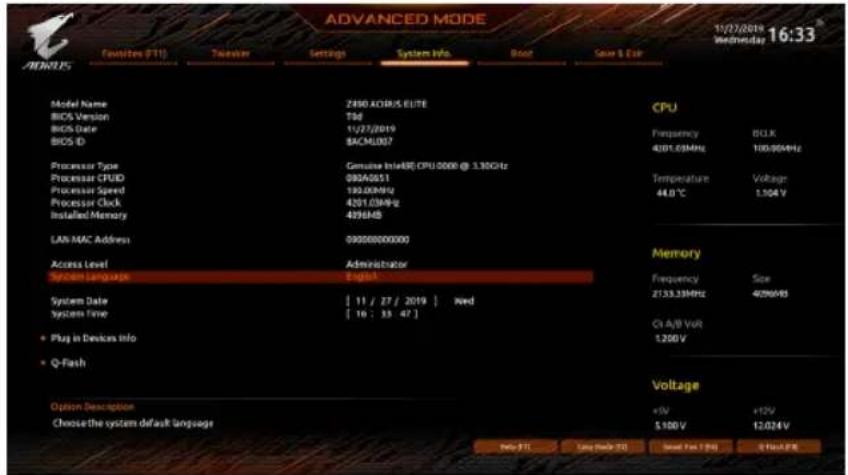 GIGABYTE Z490 Aorus Elite AC - 2-6 System Info. (系統資訊) - 1